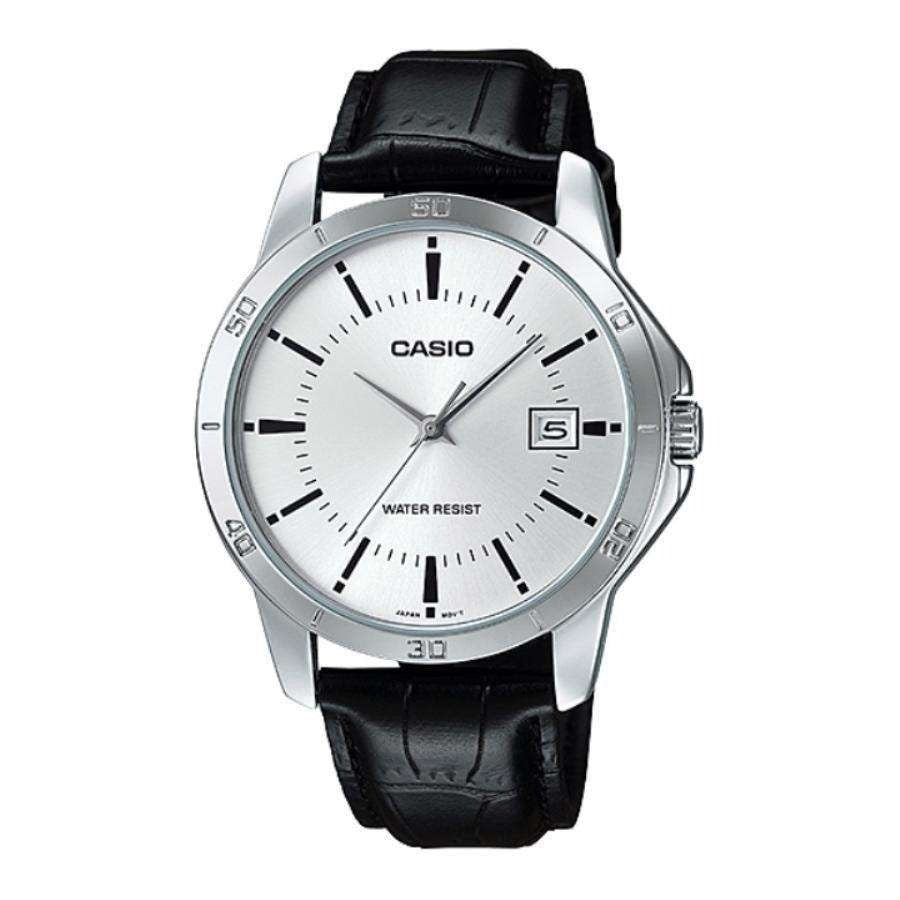 Reloj de pulsera con correa de Cuero Negro con esfera de color Blanco con estilo Clásico resistencia al agua de 30 metros