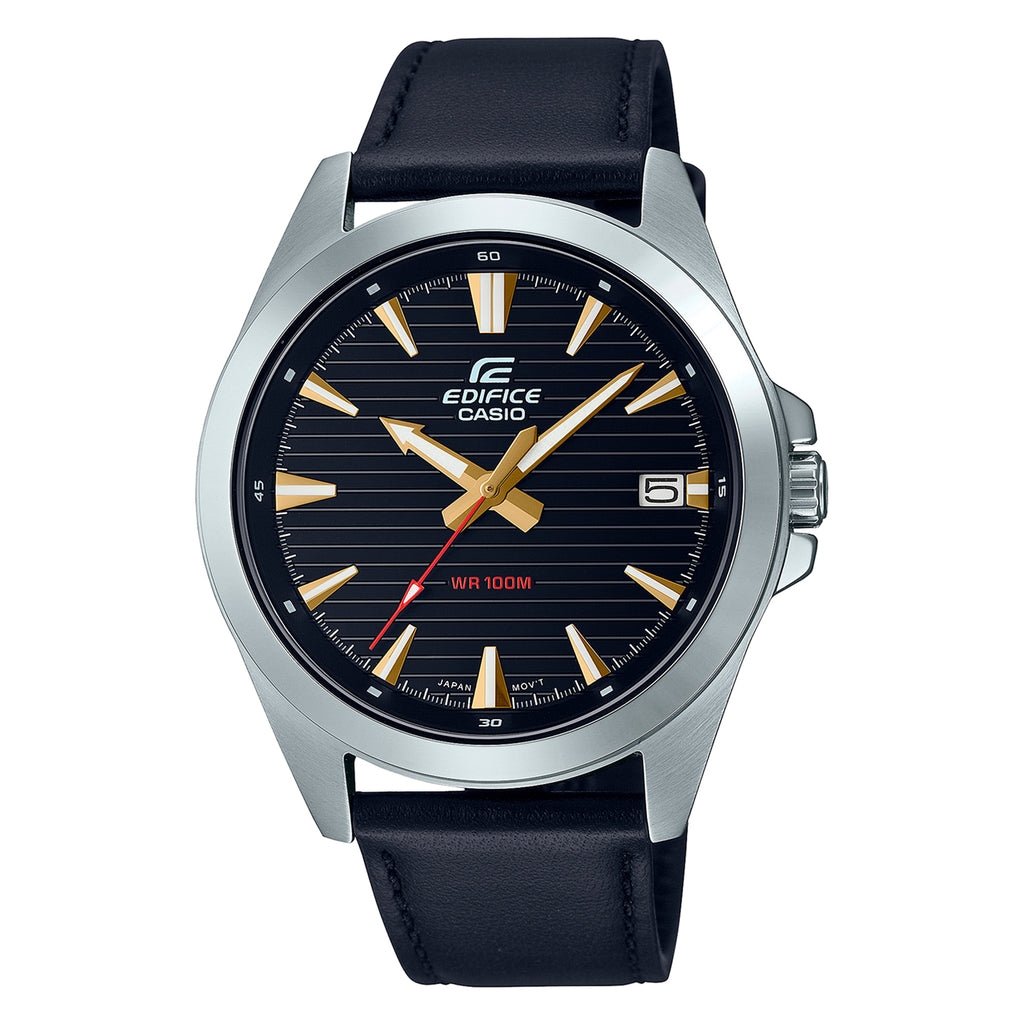 Reloj de pulsera con correa de Cuero negro con esfera de color Negro con estilo Clásico resistencia al agua de 100metros