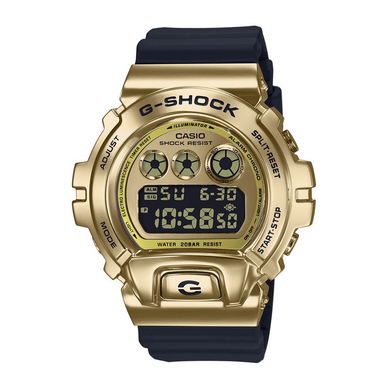 Reloj de pulsera con correa de Resina Negro con esfera de color Dorado con estilo Fashion resistencia al agua de 200metros