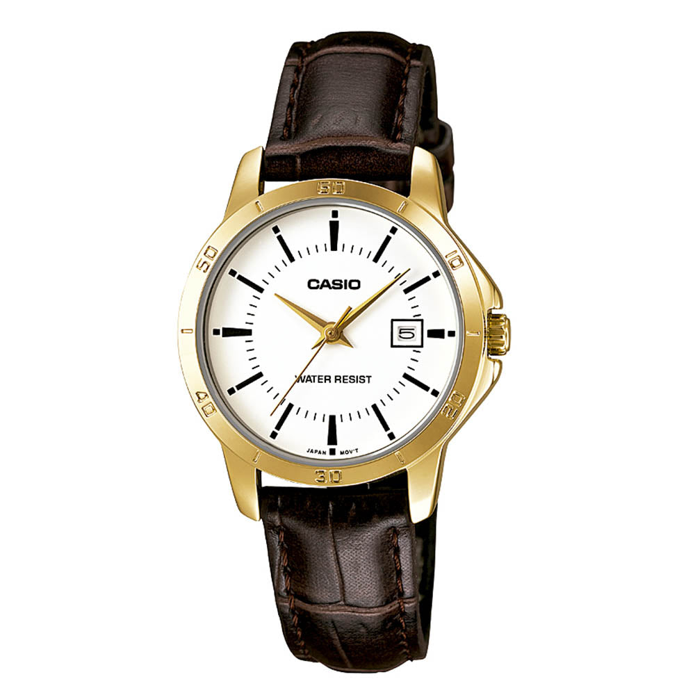 Reloj de pulsera con correa de Cuero Café con esfera de color Blanco con estilo Clasico resistencia al agua de 30 metros