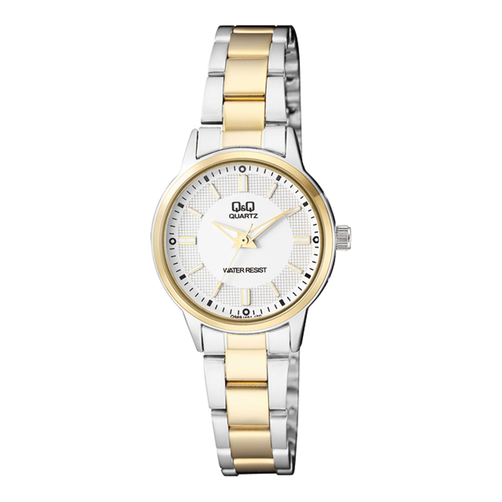 Reloj de pulsera con correa de Acero inoxidable Plateado - Dorado con esfera de color Blanco con estilo Casual resistencia al agua de 50metros