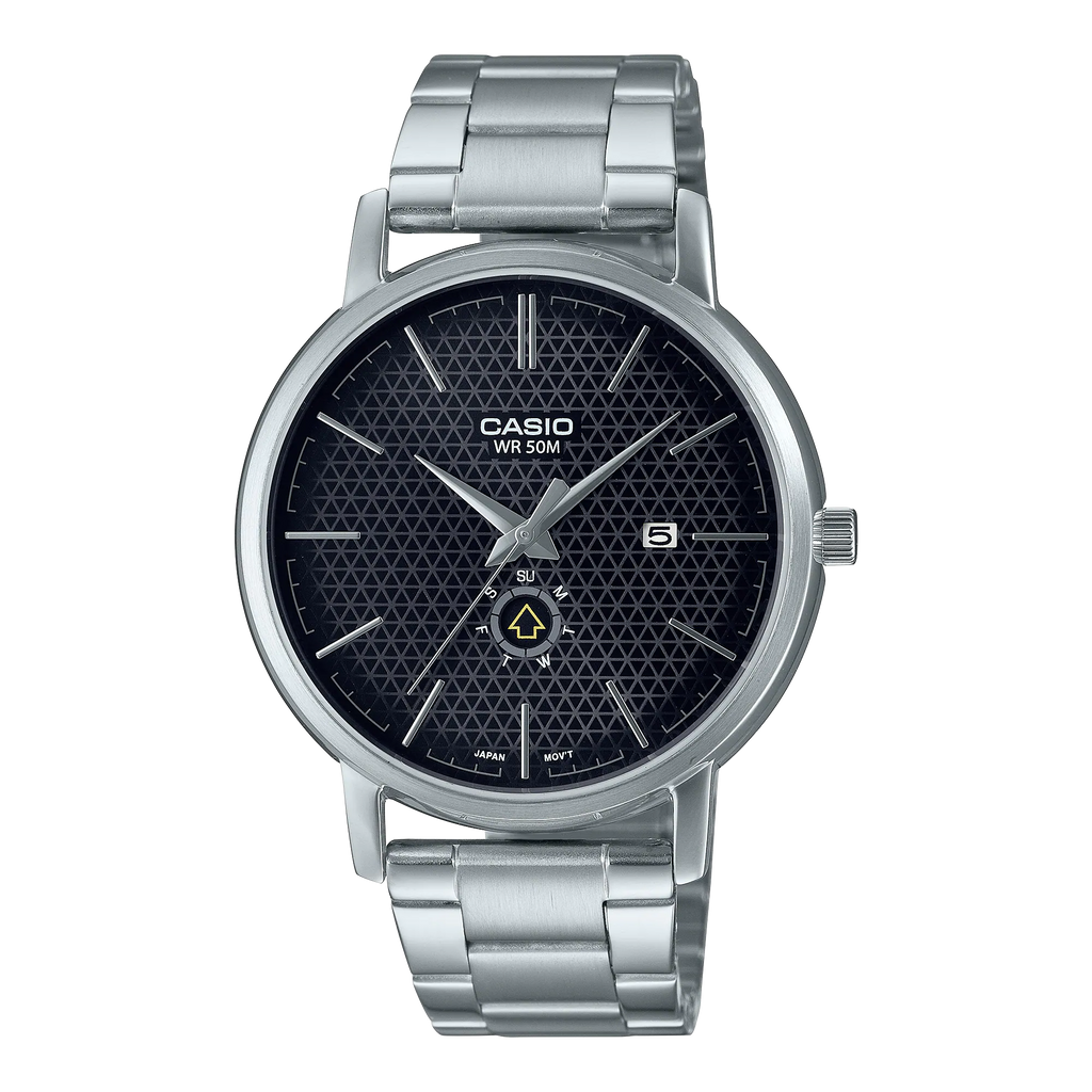 Reloj de pulsera con correa de Acero inoxidable Plateado con esfera de color Negro con estilo Clásico resistencia al agua de 50metros