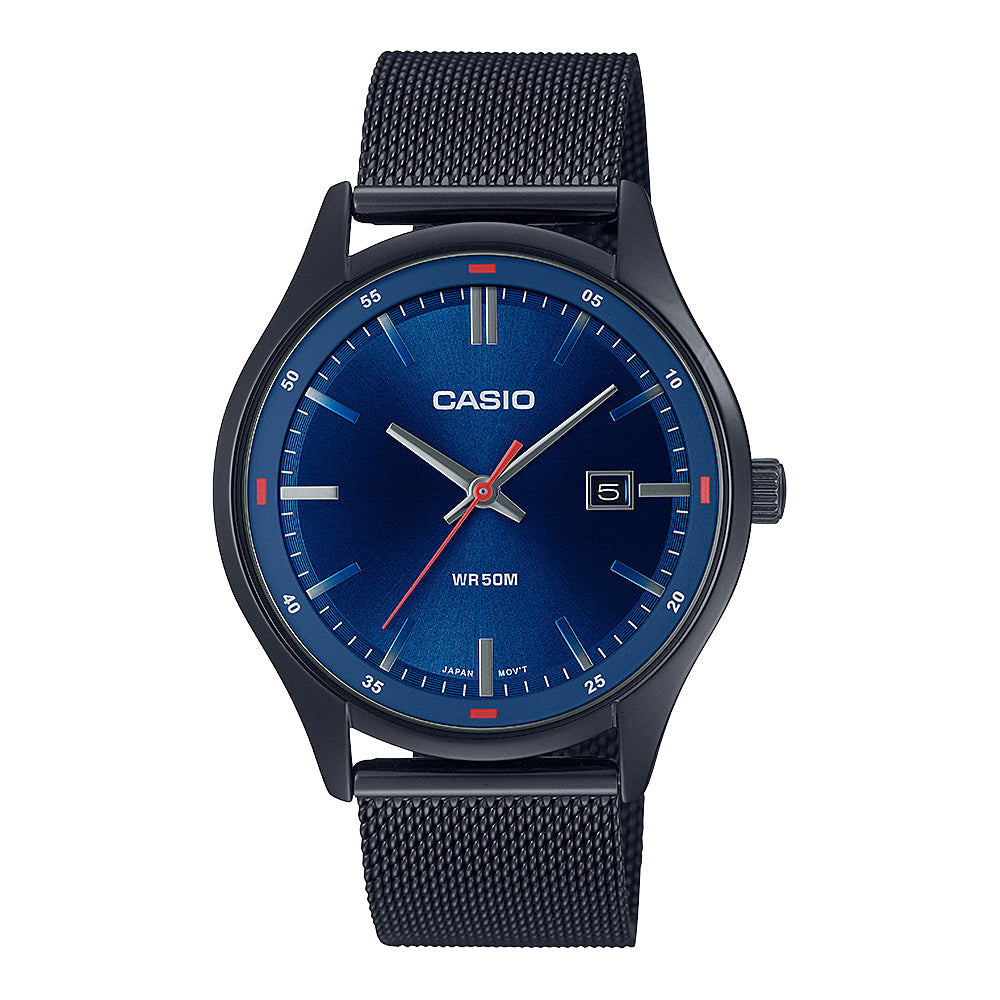 Reloj de pulsera con correa de Acero inoxidable Negro con esfera de color Azul con estilo Clásico resistencia al agua de 50metros