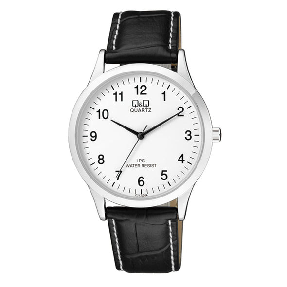 Reloj de pulsera con correa de Cuero Negro con esfera de color Blanco con estilo Clásico resistencia al agua de 30 metros