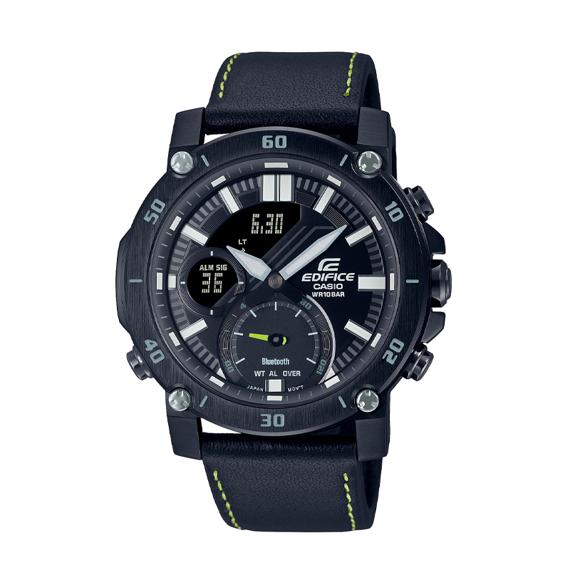Reloj de pulsera con correa de Cuero Negro con esfera de color Negro con estilo Deportivo resistencia al agua de 100metros