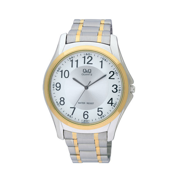 Reloj de pulsera con correa de Acero inoxidable Plateado - Dorado con esfera de color Blanco con estilo Clásico resistencia al agua de 30 metros