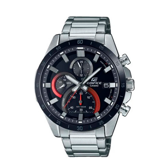 Reloj de pulsera con correa de Acero inoxidable Plateado con esfera de color Negro con estilo Deportivo resistencia al agua de 100metros