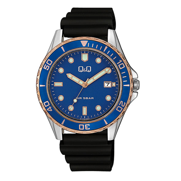 Reloj de pulsera con correa de Resina Negro con esfera de color Azul con estilo Deportivo resistencia al agua de 50metros