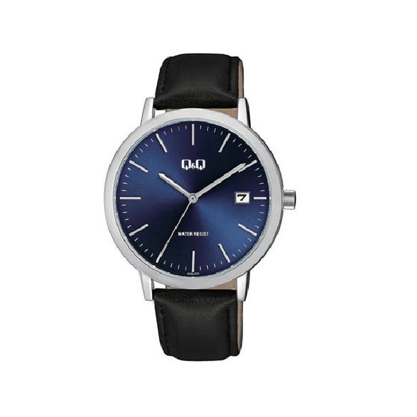 Reloj de pulsera con correa de Cuero Negro con esfera de color Azul con estilo Casual resistencia al agua de 30 metros