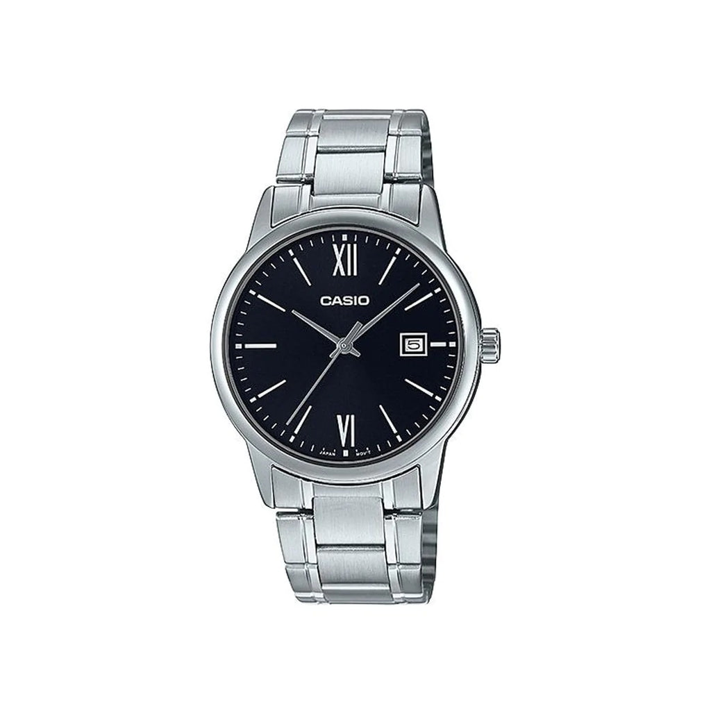 Reloj de pulsera con correa de Acero inoxidable Plateado con esfera de color Negro con estilo Clásico resistencia al agua de 30 metros