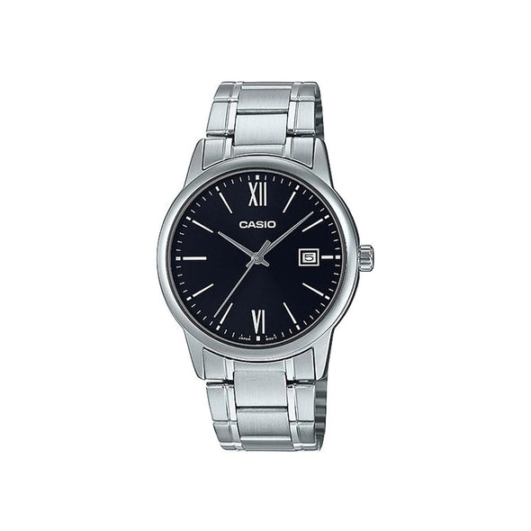 Reloj de pulsera con correa de Acero inoxidable Plateado con esfera de color Negro con estilo Clásico resistencia al agua de 30 metros