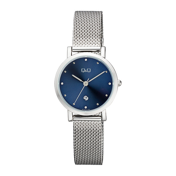 Reloj de pulsera con correa de Acero inoxidable Plateado con esfera de color Azul con estilo Fashion resistencia al agua de 30 metros