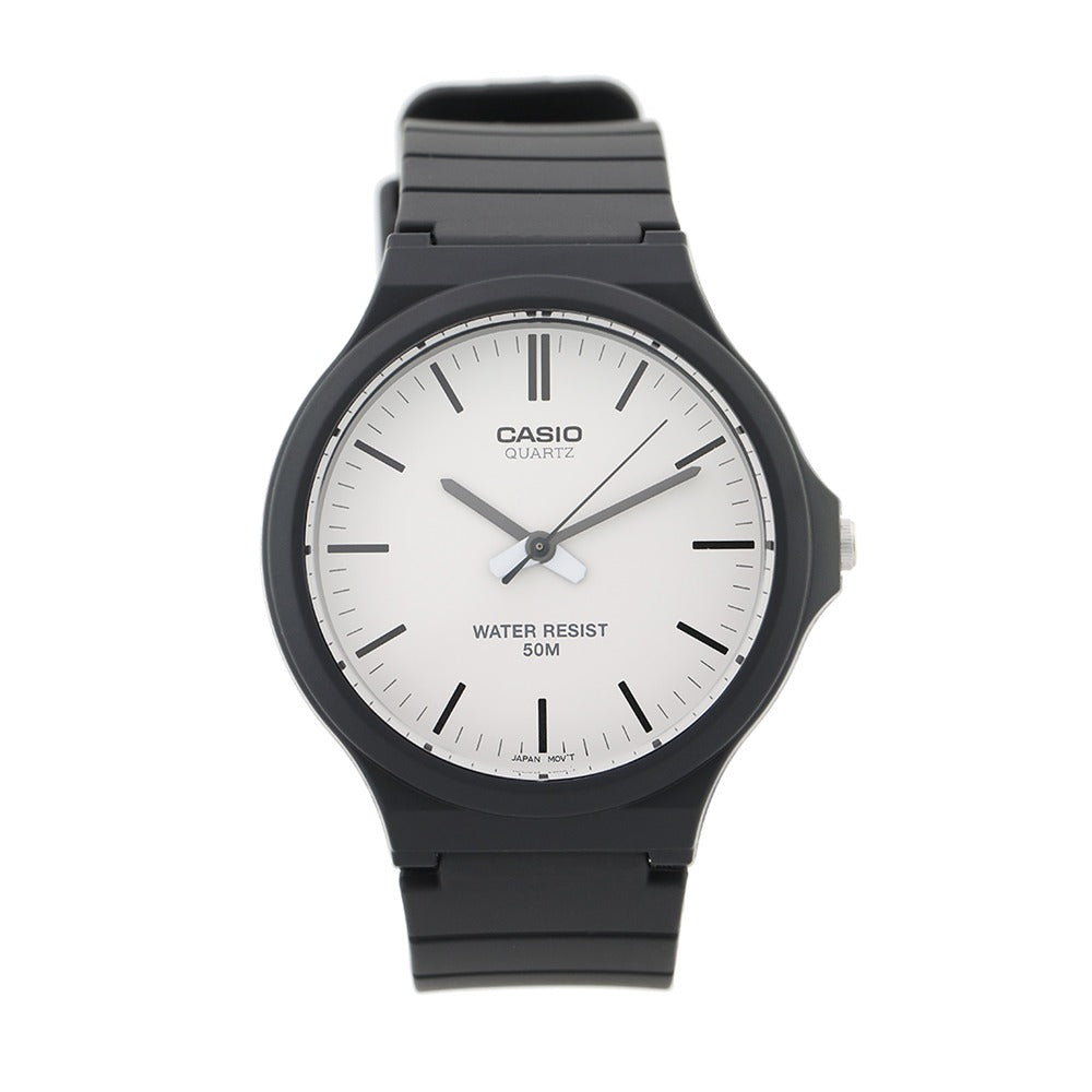 Reloj de pulsera con correa de Resina Negro con esfera de color Blanco con estilo Clásico resistencia al agua de 50metros
