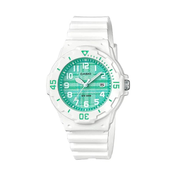 Reloj de pulsera con correa de Resina Blanco con esfera de color Verde con estilo Casual resistencia al agua de 100metros