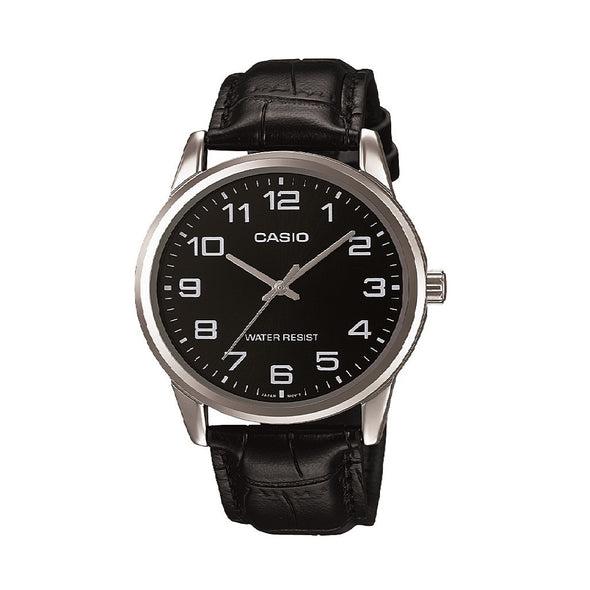 Reloj de pulsera con correa de Cuero Negro con esfera de color Negro con estilo Clásico resistencia al agua de 30 metros