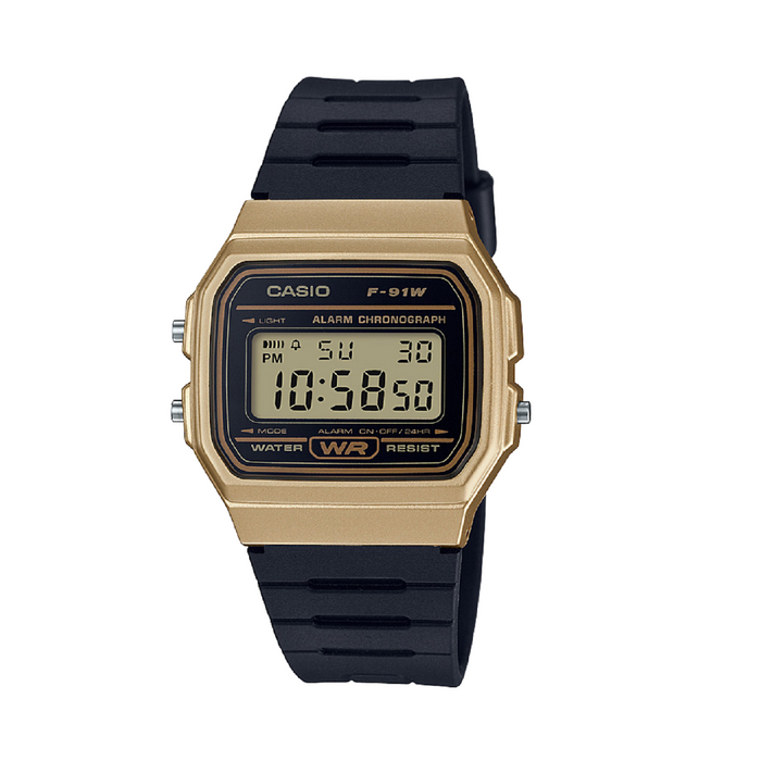 Reloj de pulsera con correa de Resina Negro con esfera de color Dorado con estilo Vintage resistencia al agua de 30 metros