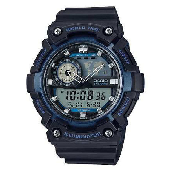 Reloj de pulsera con correa de Resina Negro con esfera de color Azul con estilo Deportivo resistencia al agua de 100metros