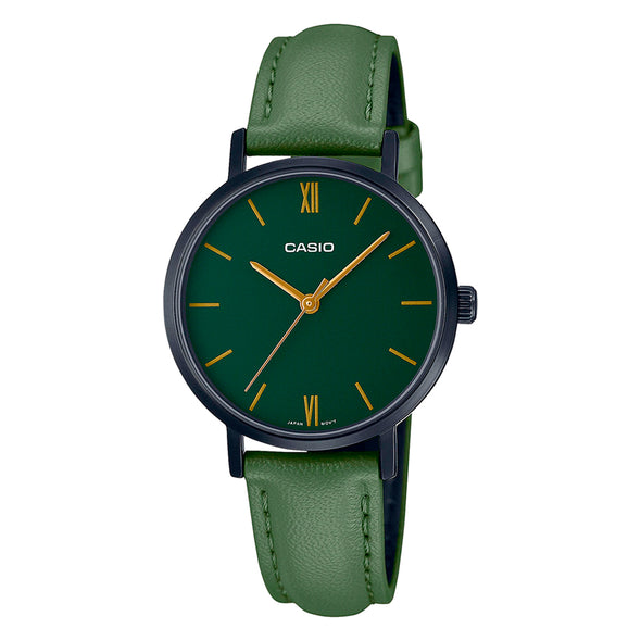 Reloj de pulsera con correa de Cuero Verde con esfera de color Verde con estilo Clásico resistencia al agua de 30 metros