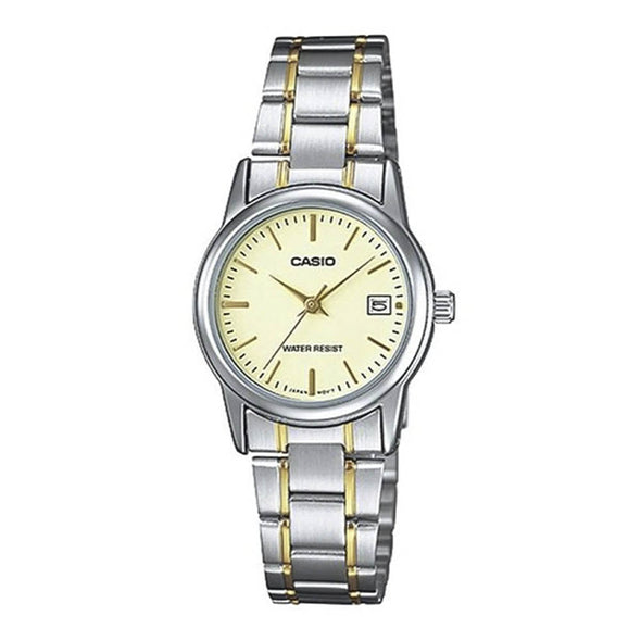 Reloj de pulsera con correa de Acero inoxidable Plateado con esfera de color Beige con estilo Clásico resistencia al agua de 50metros