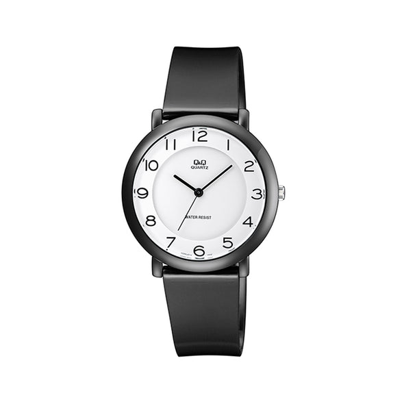 Reloj de pulsera con correa de Resina Negro con esfera de color Blanco con estilo Fashion resistencia al agua de 30 metros