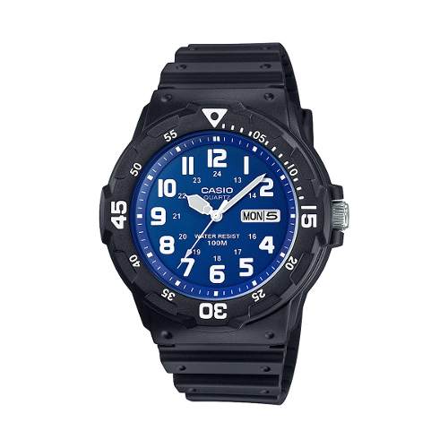 Reloj de pulsera con correa de Resina Negro con esfera de color Azul con estilo Deportivo resistencia al agua de 100metros