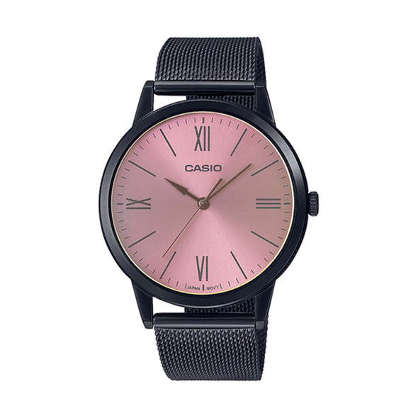 Reloj de pulsera con correa de Acero inoxidable Negro con esfera de color Rosado con estilo Casual resistencia al agua de 30 metros