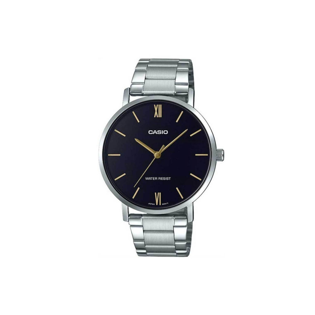 Reloj de pulsera con correa de Acero inoxidable Plateado con esfera de color Negro con estilo Clásico resistencia al agua de 30 metros