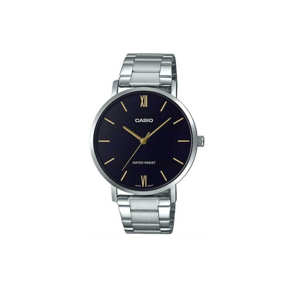 Reloj de pulsera con correa de Acero inoxidable Plateado con esfera de color Negro con estilo Clásico resistencia al agua de 30 metros