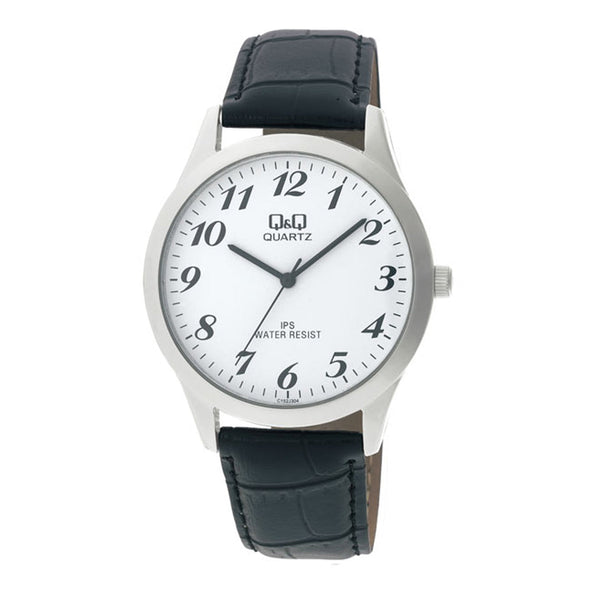 Reloj de pulsera con correa de Cuero Negro con esfera de color Blanco con estilo Clásico resistencia al agua de 30 metros