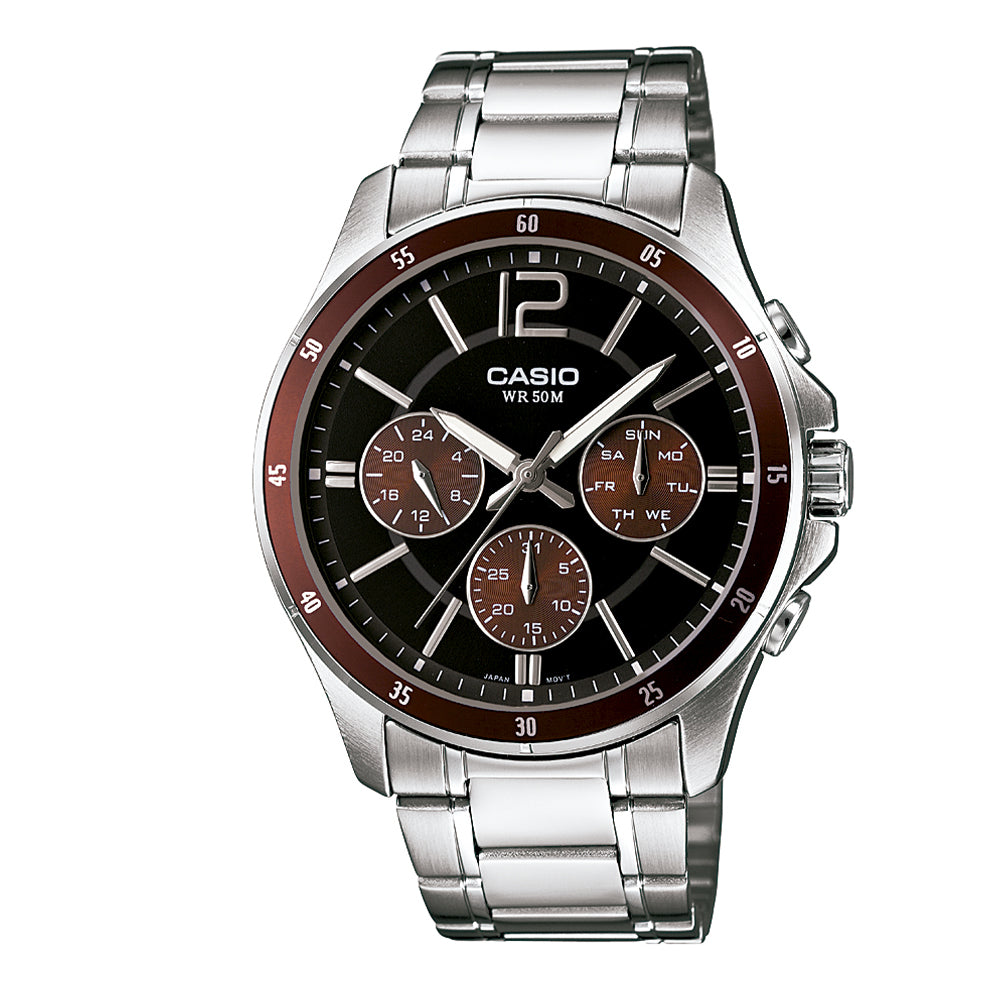 Reloj de pulsera con correa de Acero inoxidable Plateado con esfera de color Negro con estilo Clásico resistencia al agua de 50metros