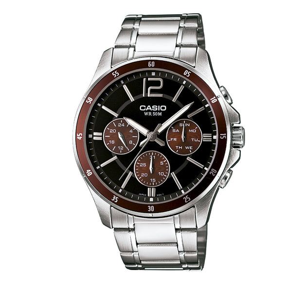 Reloj de pulsera con correa de Acero inoxidable Plateado con esfera de color Negro con estilo Clásico resistencia al agua de 50metros