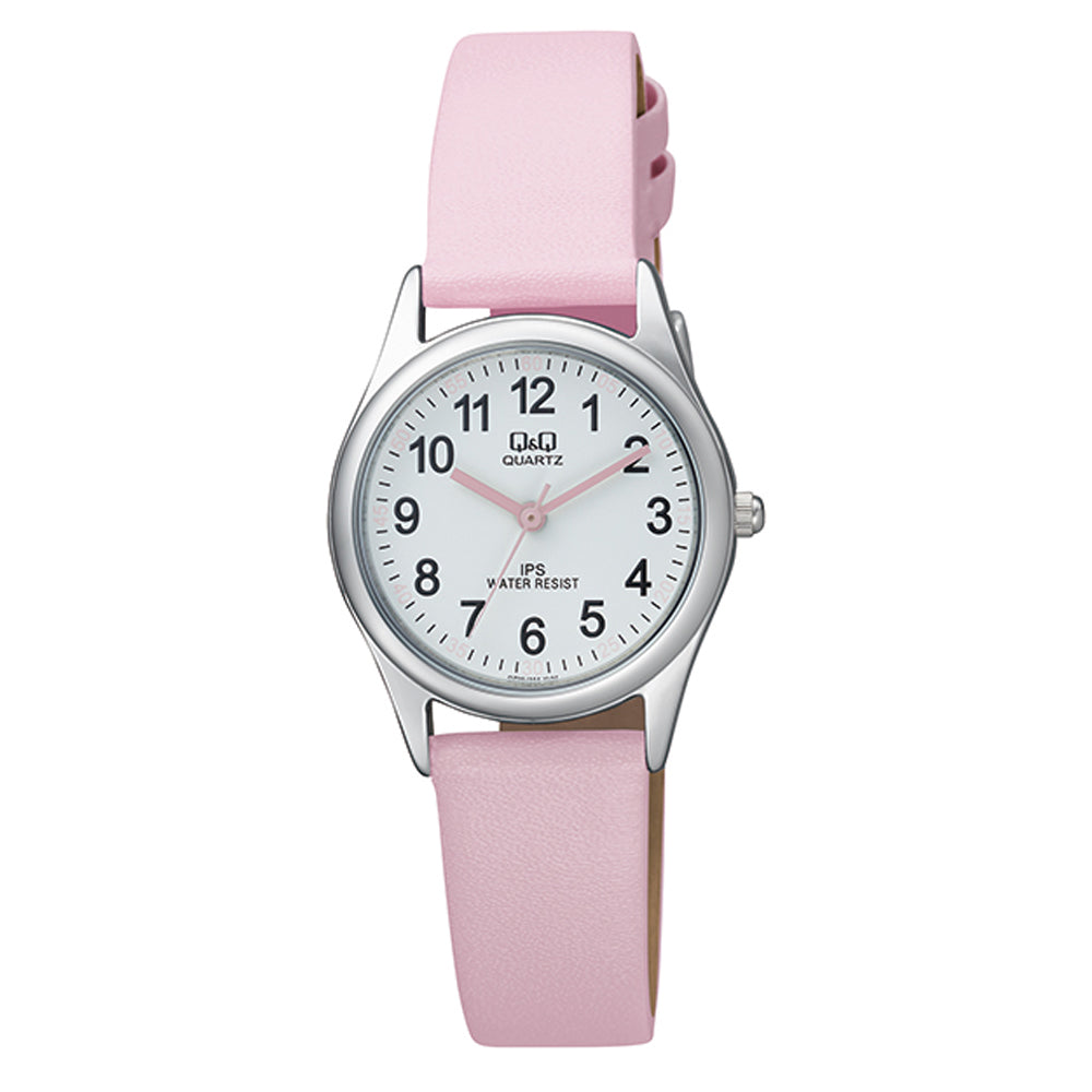 Reloj de pulsera con correa de Cuero Rosado con esfera de color Blanco con estilo Fashion resistencia al agua de 30 metros
