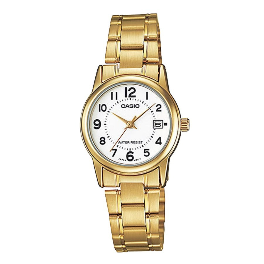 Reloj de pulsera con correa de Acero inoxidable Dorado con esfera de color Blanco con estilo Clásico resistencia al agua de 30 metros