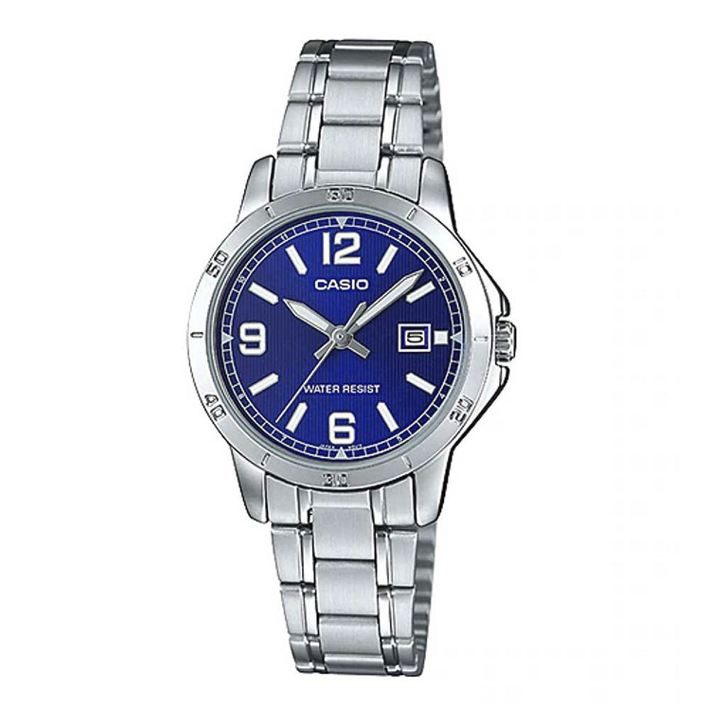 Reloj de pulsera con correa de Acero inoxidable Plateado con esfera de color Azul con estilo Clásico resistencia al agua de 30 metros