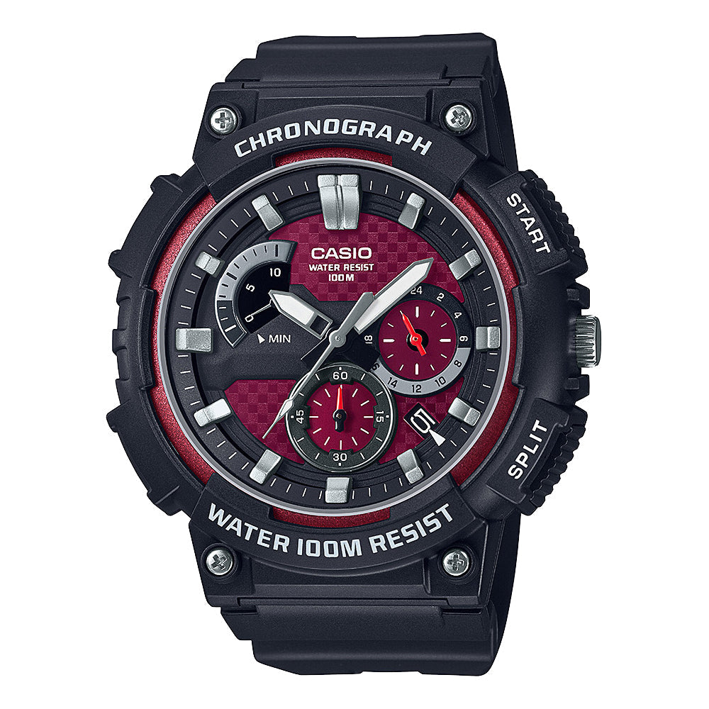 Reloj de pulsera con correa de Resina Negro con esfera de color Rojo con estilo Deportivo resistencia al agua de 100metros