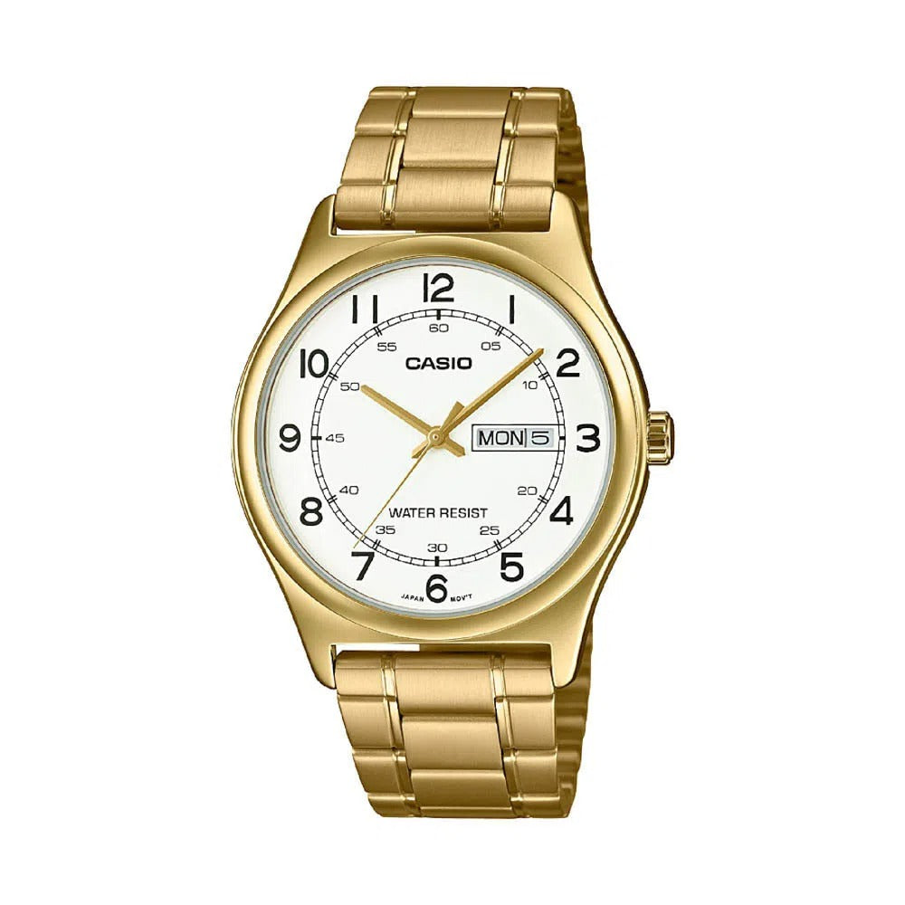 Reloj de pulsera con correa de Acero inoxidable Dorado con esfera de color Blanco con estilo Clásico resistencia al agua de 30 metros