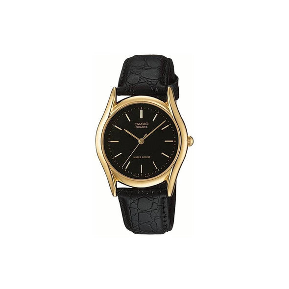 Reloj de pulsera con correa de Cuero Negro con esfera de color Negro con estilo Clásico resistencia al agua de 30 metros