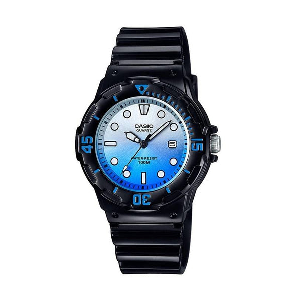 Reloj de pulsera con correa de Resina Negro con esfera de color Azul con estilo Casual resistencia al agua de 100metros