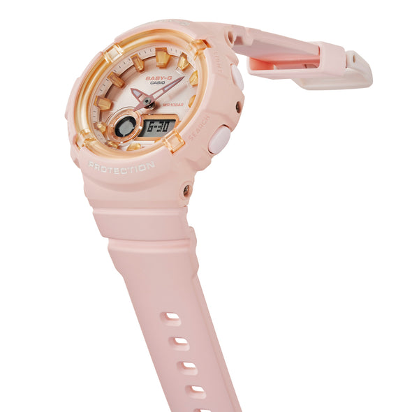 Reloj de pulsera con correa de Resina Rosado con esfera de color Rosado con estilo Casual resistencia al agua de 100 metros
