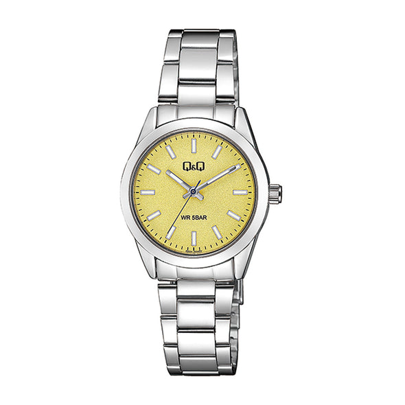 Reloj de pulsera con correa de Acero inoxidable Plateado con esfera de color Amarillo con estilo Fashion resistencia al agua de 50metros