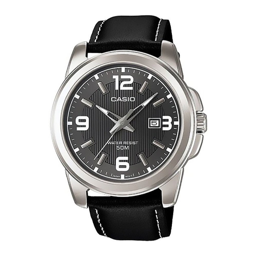 Reloj de pulsera con correa de Cuero Negro con esfera de color Negro con estilo Clásico resistencia al agua de 50metros