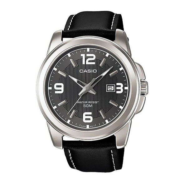 Reloj de pulsera con correa de Cuero Negro con esfera de color Negro con estilo Clásico resistencia al agua de 50metros