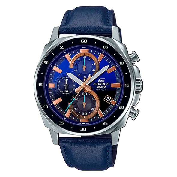 Reloj de pulsera con correa de Cuero Azul con esfera de color Azul con estilo Deportivo resistencia al agua de 100metros