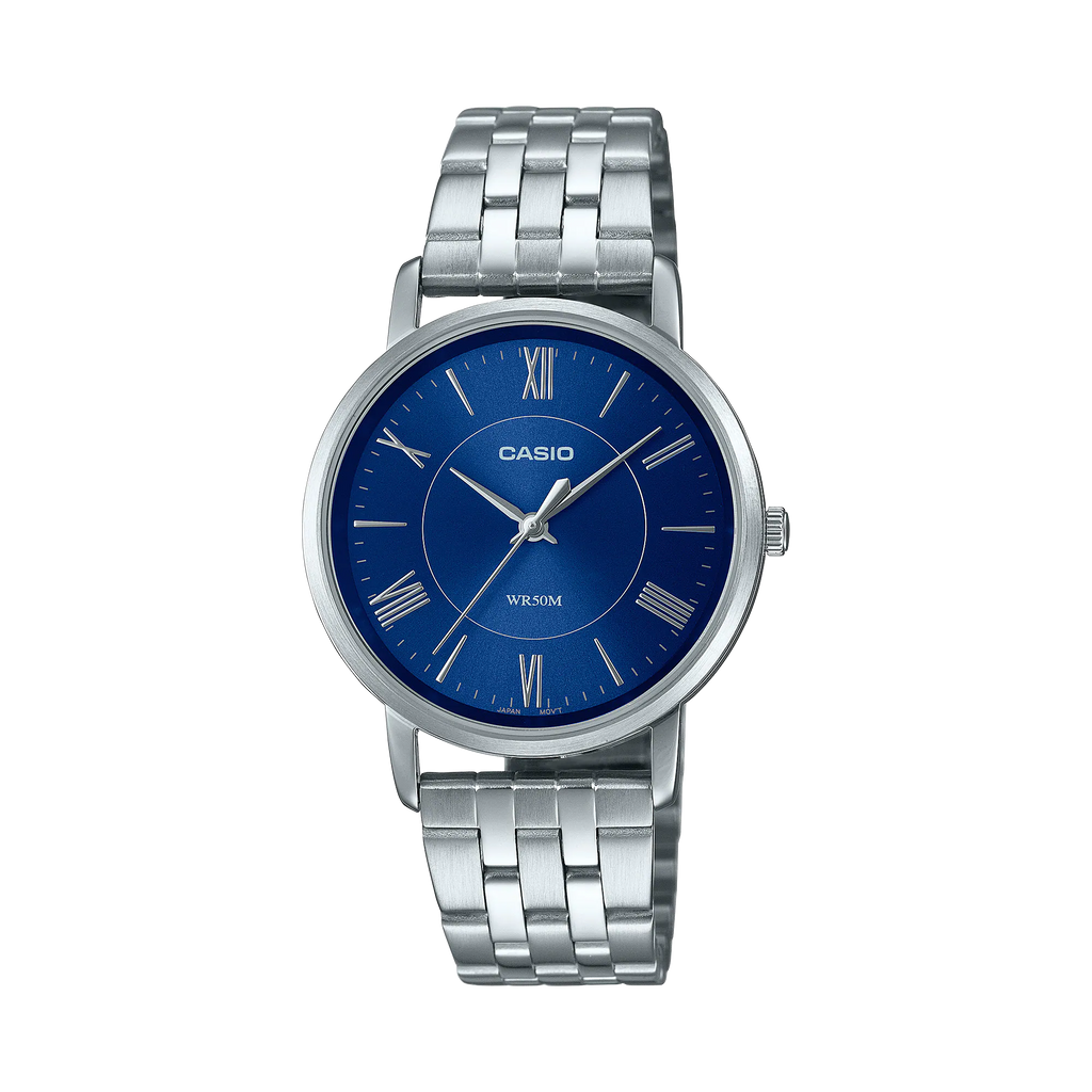 Reloj de pulsera con correa de Acero inoxidable Plateado con esfera de color Azul con estilo Casual resistencia al agua de 50metros
