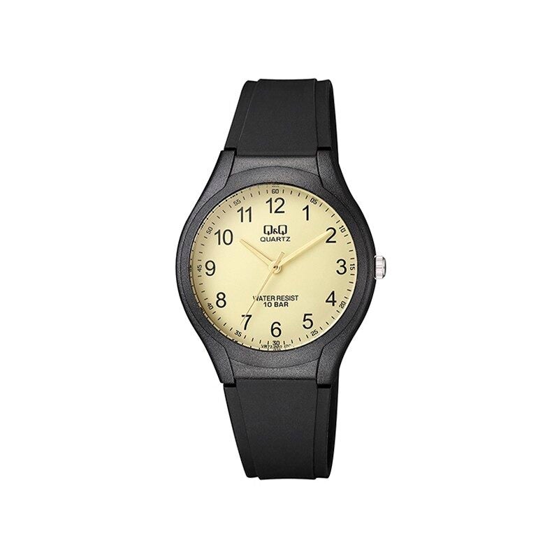 Reloj de pulsera con correa de Resina Negro con esfera de color Champagne con estilo Fashion resistencia al agua de 100metros