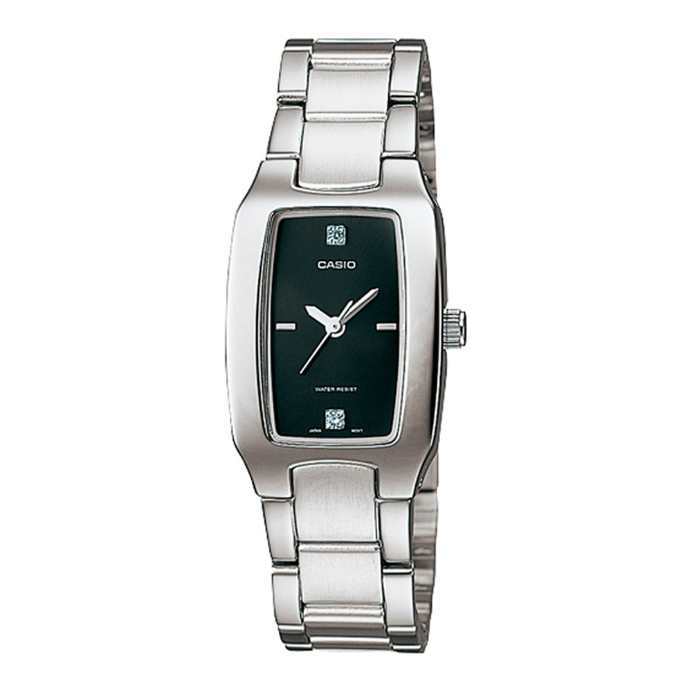 Reloj de pulsera con correa de Acero inoxidable Plateado con esfera de color Negro con estilo Clásico resistencia al agua de 30 metros