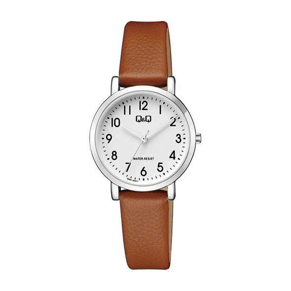 Reloj de pulsera con correa de Piel Sintética Café con esfera de color Blanco con estilo Fashion resistencia al agua de 30 metros