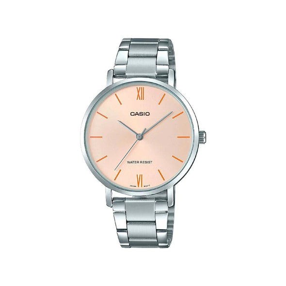Reloj de pulsera con correa de Acero inoxidable Plateado con esfera de color Rosado con estilo Clásico resistencia al agua de 30 metros