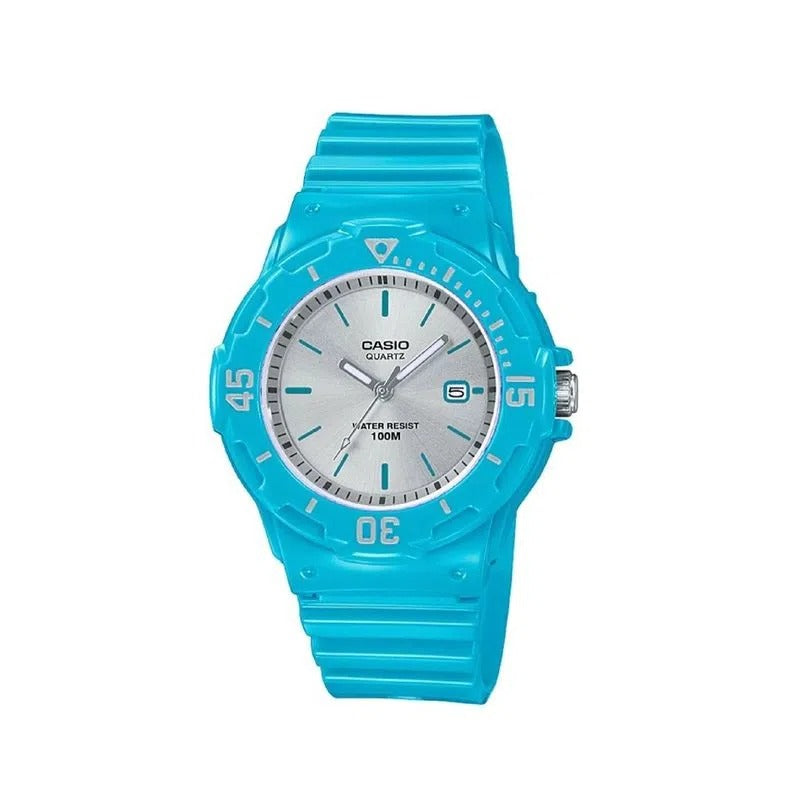 Reloj de pulsera con correa de Resina Azul con esfera de color Plateado con estilo Casual resistencia al agua de 100metros