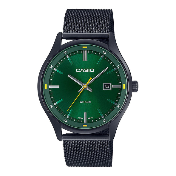 Reloj de pulsera con correa de Acero inoxidable Negro con esfera de color Verde con estilo Clásico resistencia al agua de 50metros